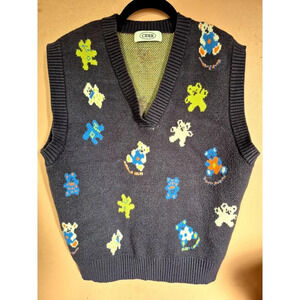 Cider Gray Knit Vest with Colorful Patterns